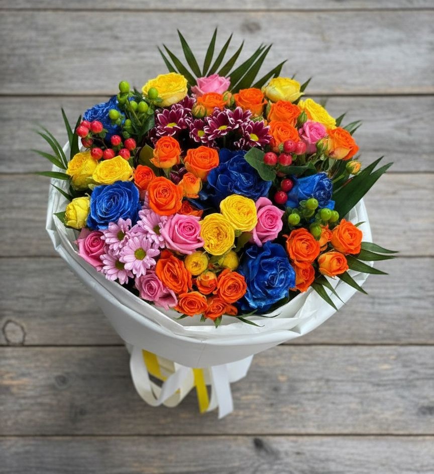 Букет цветов из: Розы и Хризантемы в Сангаре