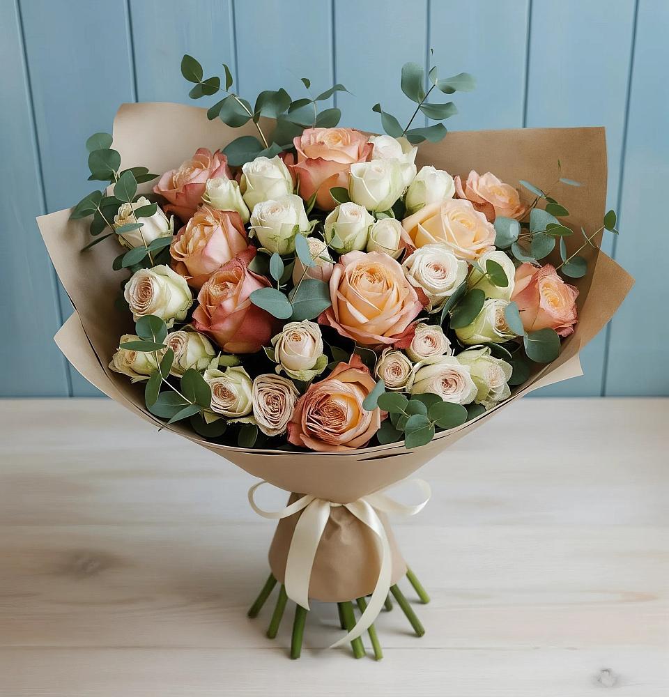 Букет цветов из: Альстромерии и Розы в Сангаре