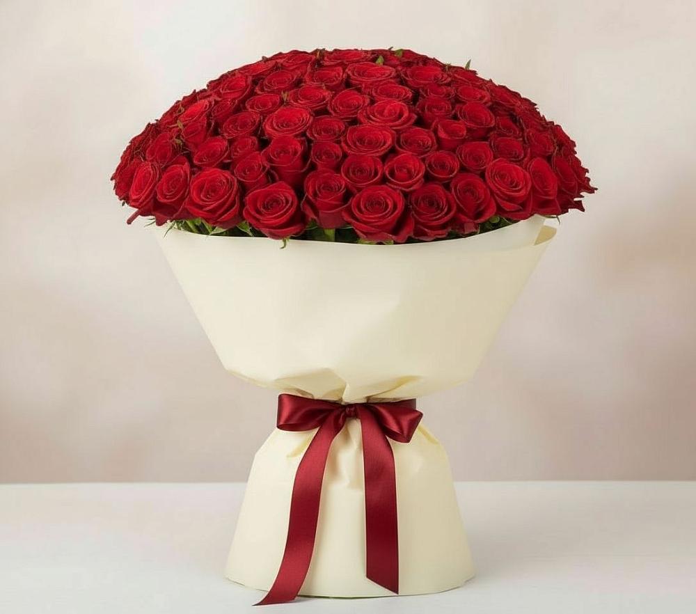 Букет 101 Красная роза Милано в Сангаре
