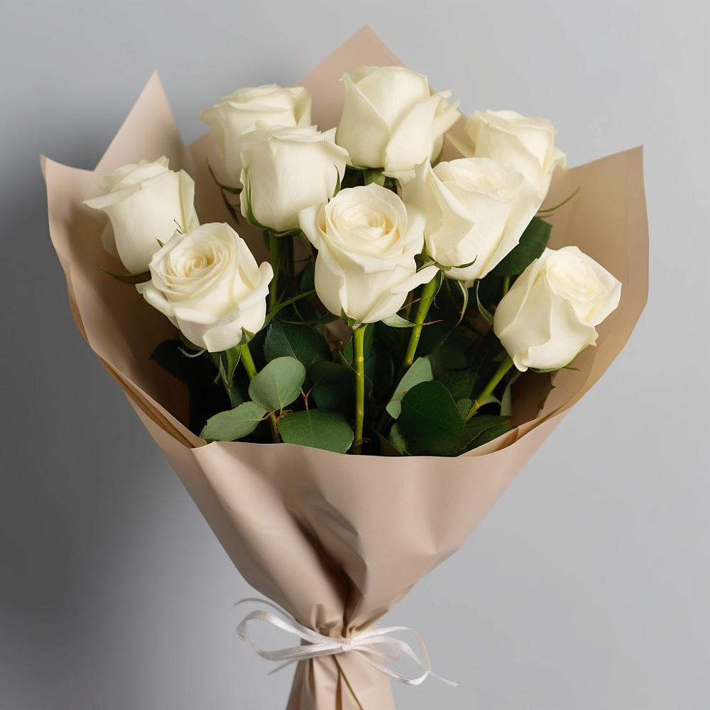 Букет 9 Белых роз Эдлесс Лав в Сангаре