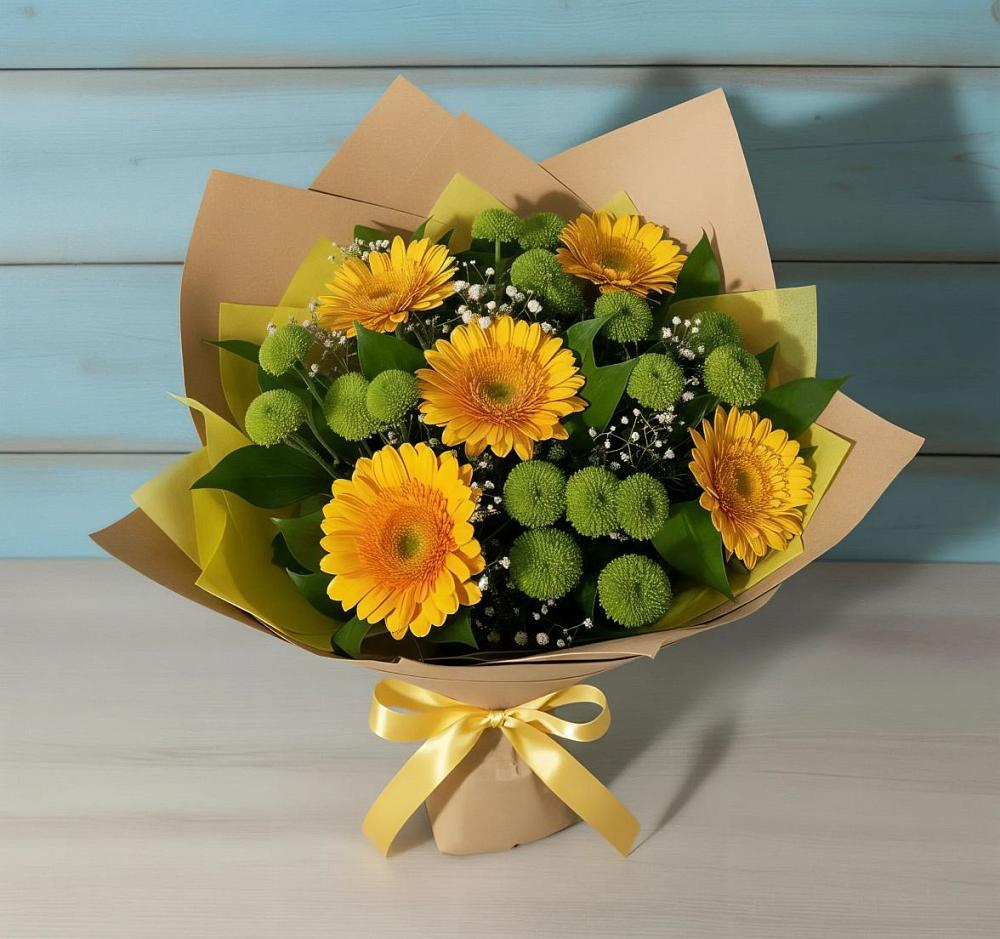 Букет цветов из: Герберы и Хризантемы в Сангаре