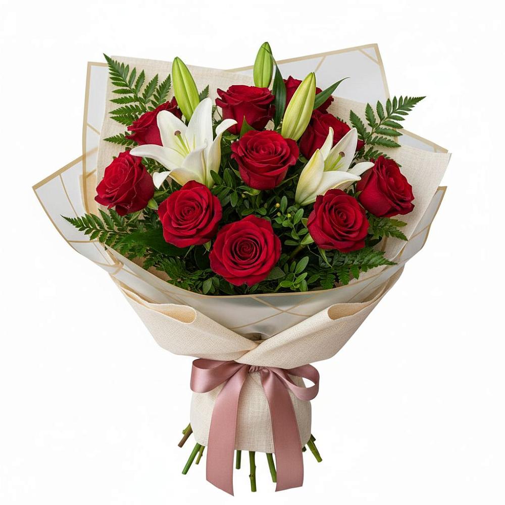 Букет цветов из: Лилии и Розы в Сангаре