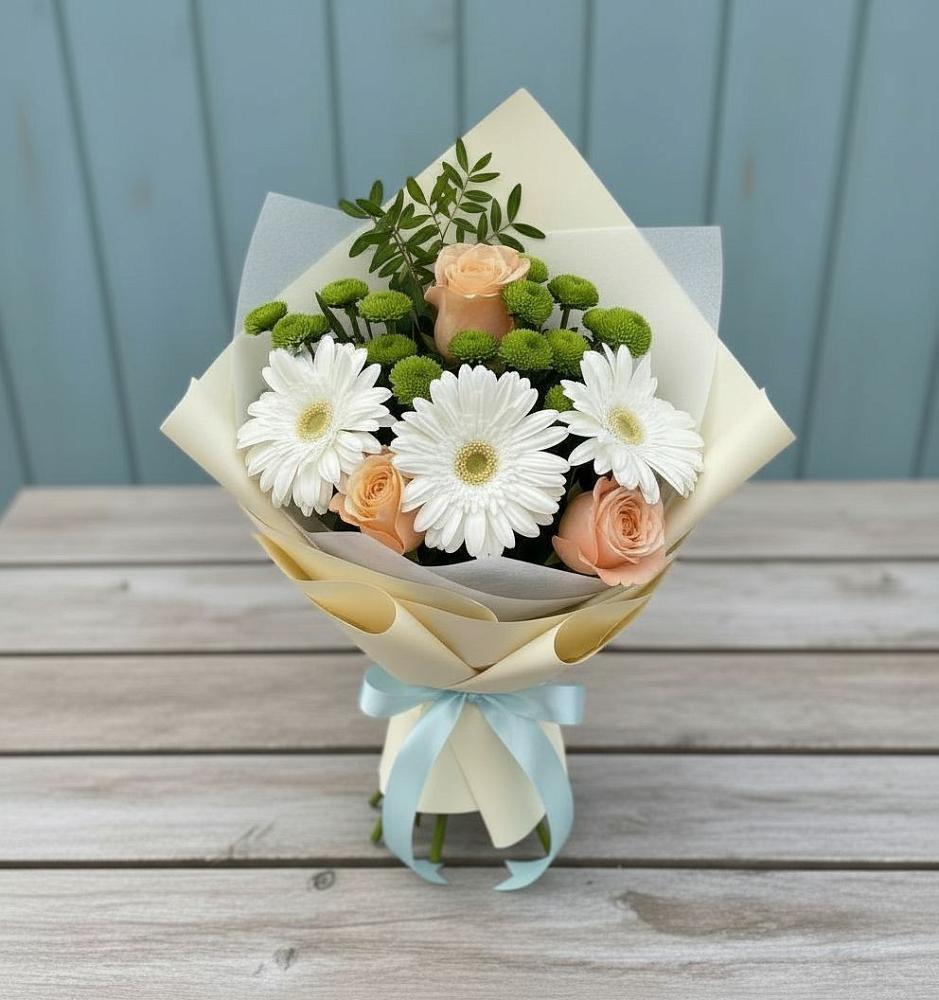 Букет цветов из: Герберы, Розы и Хризантемы в Сангаре