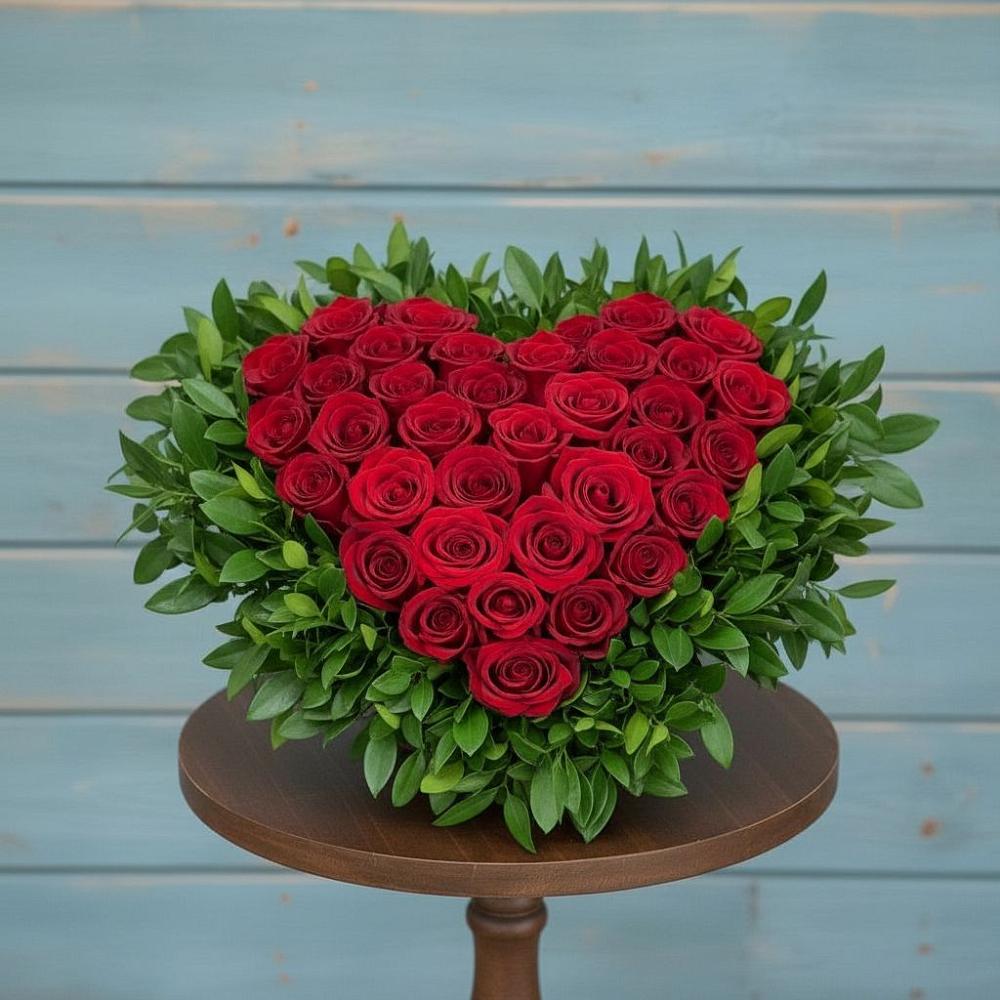 Цветочная композиция из Розы в виде сердца в Сангаре