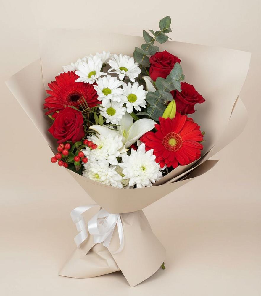 Букет цветов из: Розы, Хризантемы, Герберы и Лилии в Сангаре
