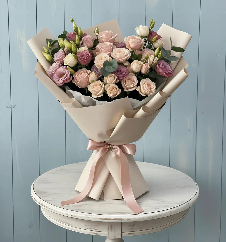 Букет цветов из: Розы и Лизиантусы в Сангаре