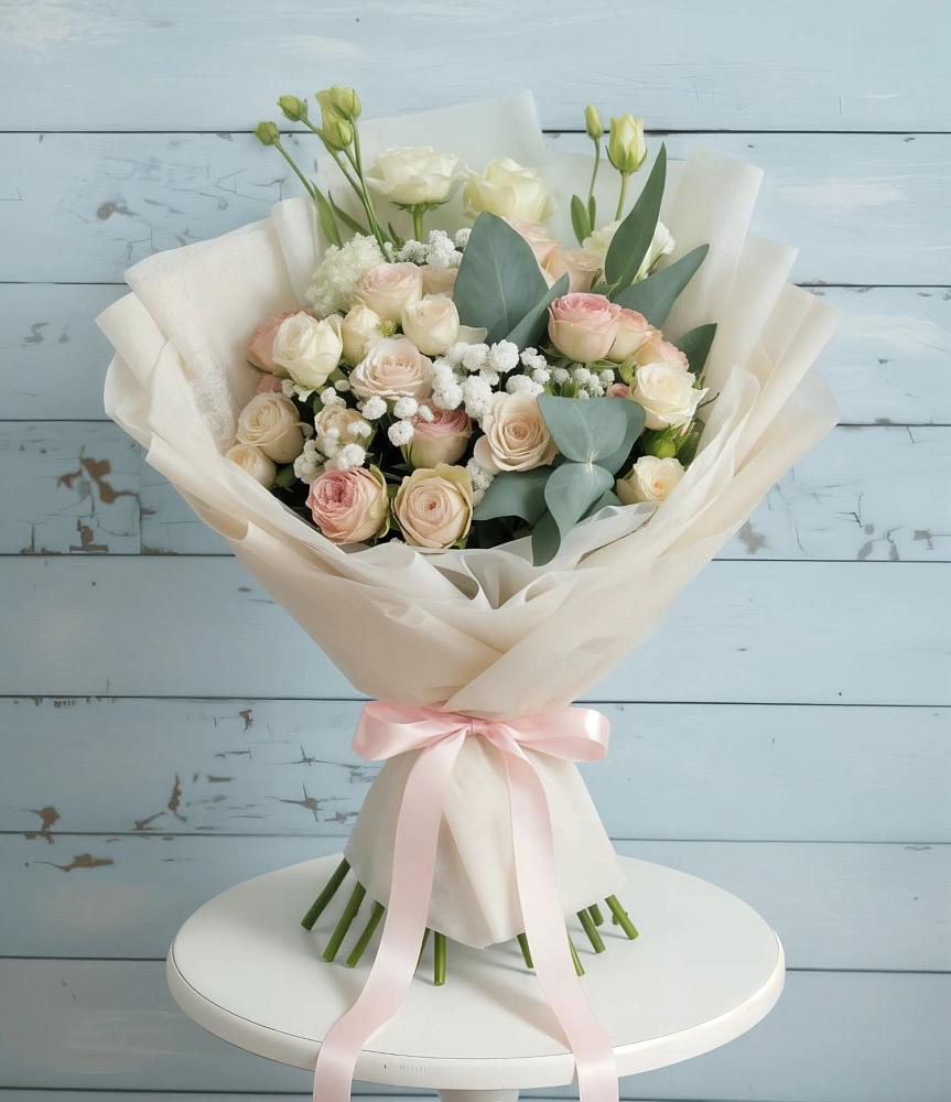 Букет цветов из: Розы и Лизиантусы в Сангаре