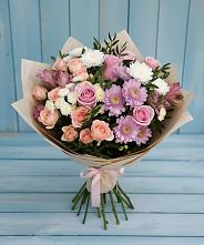 Букет цветов из:  Хризантемы, Розы и Альстромерии в Сангаре