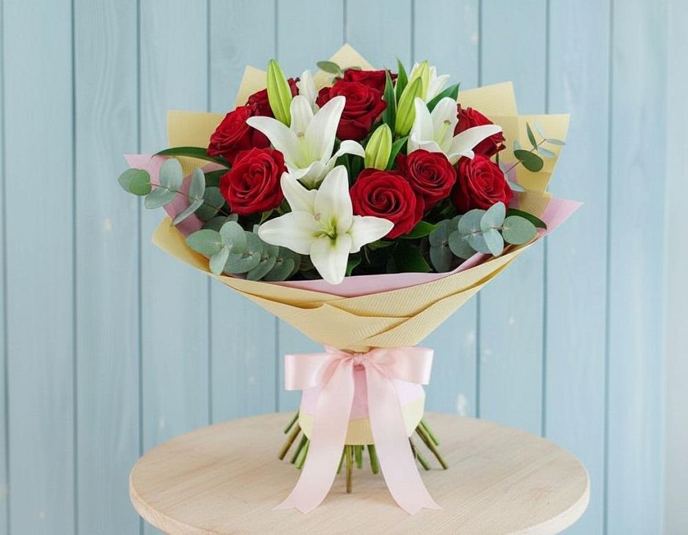 Букет цветов из: Лилии и Розы в Сангаре